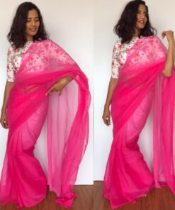 Pink Chiffon Saree with Badla work