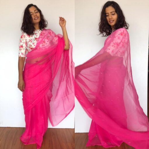 Pink Chiffon Saree with Badla work