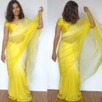 Lime Yellow Chiffon Saree with Badla work