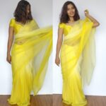 Lime Yellow Chiffon Saree with Badla work