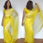 Lime Yellow Chiffon Saree with Badla work