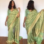 Sea Green Banarasi Silk Saree in Georgette adorned with Gold Zari Motifs