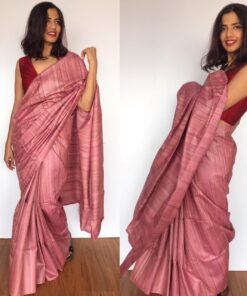 Dusty Pink Handwoven Tussar Silk Saree