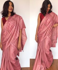 Dusty Pink Handwoven Tussar Silk Saree