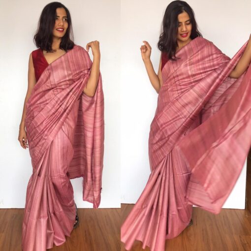 Dusty Pink Handwoven Tussar Silk Saree