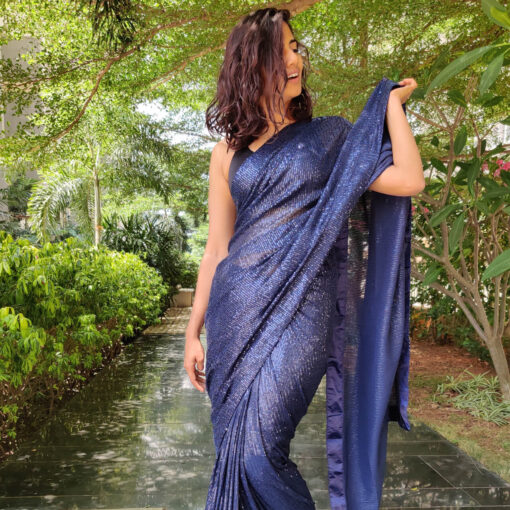 Navyblue Georgette Saree with Embroidered Sequins