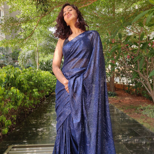 Navyblue Georgette Saree with Embroidered Sequins