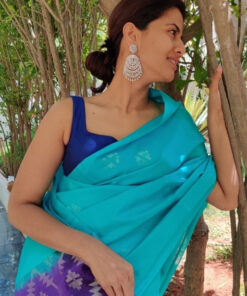 Cyan Blue Kanchivaram Silk Saree with Silver Zari Motifs