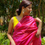 Hot Pink Kanjivaram Silk Saree with Silver Zari Checks and Silver Motifs