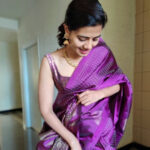 Purple Kanjivaram Silk Saree with Silver Zari Checks