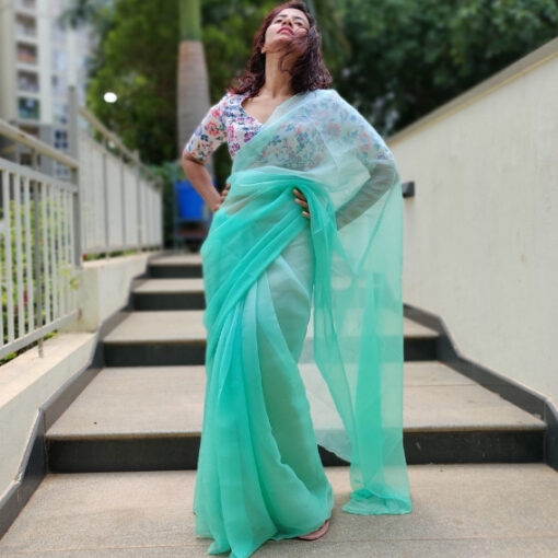 Mint Ombre Chiffon Saree with Badla work