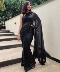 Black Georgette Saree with Embroidered Sequins