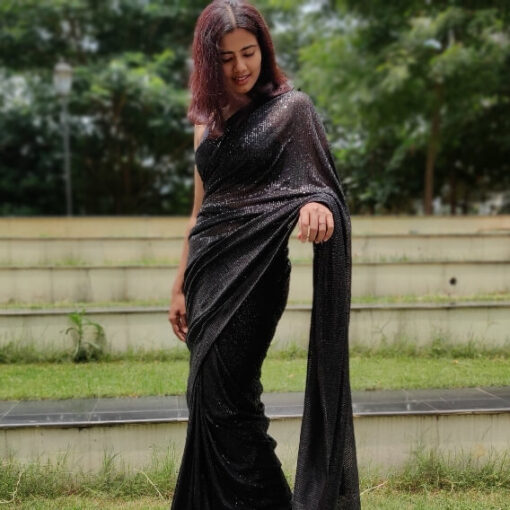 Black Georgette Saree with Embroidered Sequins