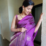 Purple Kanjivaram Silk Saree with Silver Zari Checks