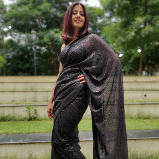 Black Georgette Saree with Embroidered Sequins