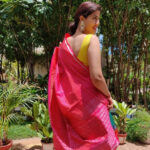 Hot Pink Kanjivaram Silk Saree with Silver Zari Checks and Silver Motifs