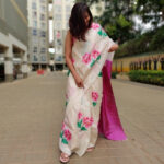 Ivory Pure Silk Saree with Printed Florals