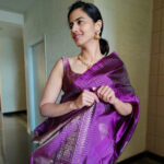 Purple Kanjivaram Silk Saree with Silver Zari Checks