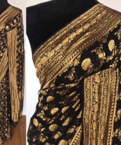 Black Banarasi Silk Saree in Georgette adorned with Gold Zari Motifs