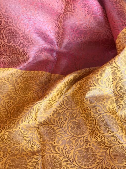 Pink Kora Silk Saree with Gold Zari Weaves