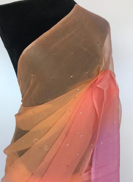 Peach Chiffon Saree with Badla work