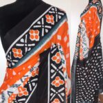 Orange Printed Mul Cotton Saree