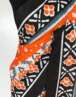 Orange Printed Mul Cotton Saree