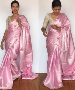 Baby Pink Banarasi Silk Saree with Silver Zari Weaves