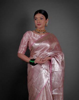 Blush pink tissue silk saree trending in 2025