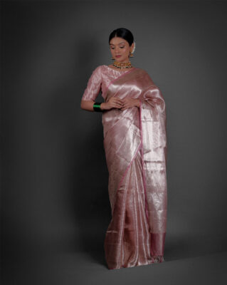 Blush pink tissue silk saree trending in 2025