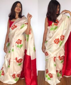 Offwhite Pure Silk Saree with Printed Florals