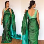 Bottle Green Kanjivaram Silk Saree with Silver Zari Brocade Weaves