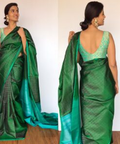 Bottle Green Kanjivaram Silk Saree with Silver Zari Brocade Weaves