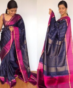 Navyblue Kanjivaram Silk Saree with Handwoven Zari Buttas