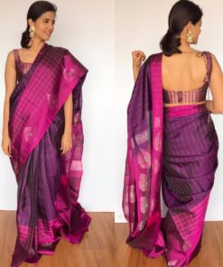 Purple Kanchivaram Silk Saree with Handwoven Silver Zari Weaves