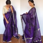 Purple Mangalagiri Silk Saree with Silver Zari Checks