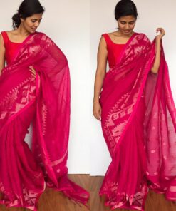 Hot Pink Linen Jamdani Saree