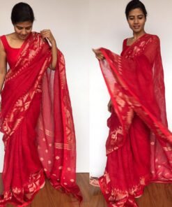 Red Linen Jamdani Saree