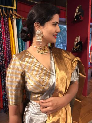 Latest Gold readymade blouse for red saree at Mirra Clothing 2025