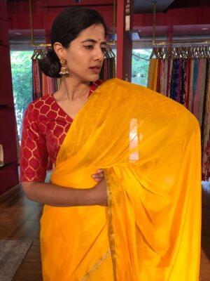 Mustard Yellow Chiffon Saree trending in 2025