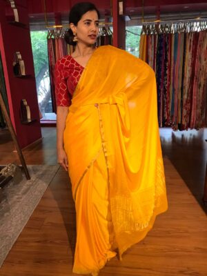 Mustard Yellow Chiffon Saree trending in 2025