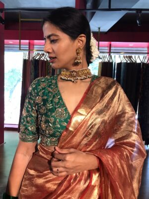 Latest Bottle green embroidered readymade blouse for red saree at mirra clothing 2025