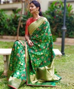 Green Banarasi Silk Saree with Pan Patola Weaves