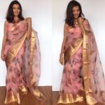 Dusty Pink Organza Saree with Gold Zari Weaves