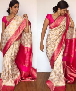 Offwhite Banarasi Silk Saree with Beautiful Gold Zari Woven Buttas