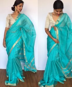 Baby Blue Mangalagiri Silk Saree with Silver Zari Checks