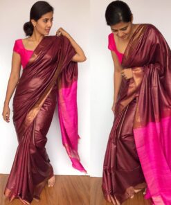 Maroon Handloom Tussar Ghicha Silk Saree