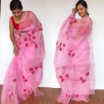 Pink Handpainted Organza Saree