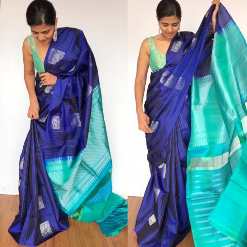 Royal Blue Kanjivaram Silk Saree with Silver Zari Weaves