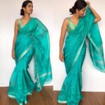 Turquoise Mangalagiri Silk Saree with Silver Zari Checks